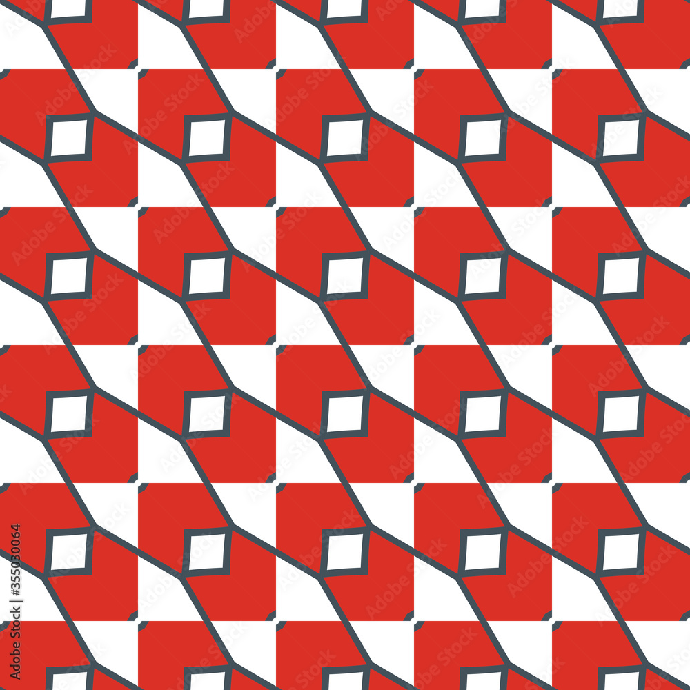 Seamless pattern texture vector background with geometric shapes, colored in red, grey, white colors.