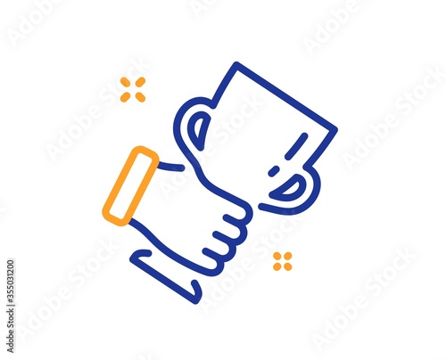 Winner cup line icon. Hold trophy sign. Best achievement symbol. Colorful thin line outline concept. Linear style winner cup icon. Editable stroke. Vector