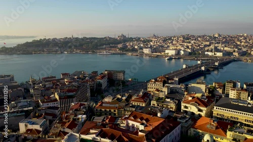 Galata Tower aerial view with Drone From Istanbul Turkiye.