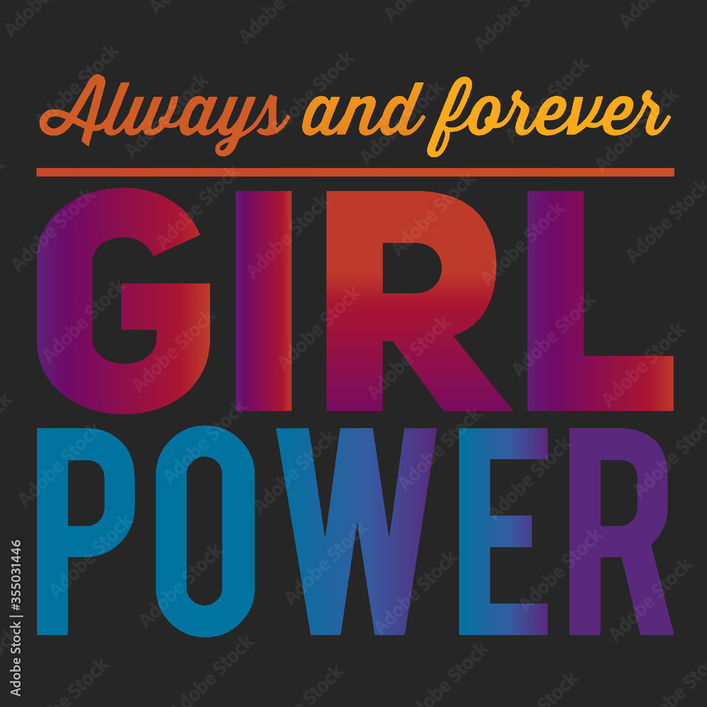 Girl power text, feminism slogan. Black inscription for t shirts, posters and wall art. Feminist sign handwritten with ink and brush. on a black background.