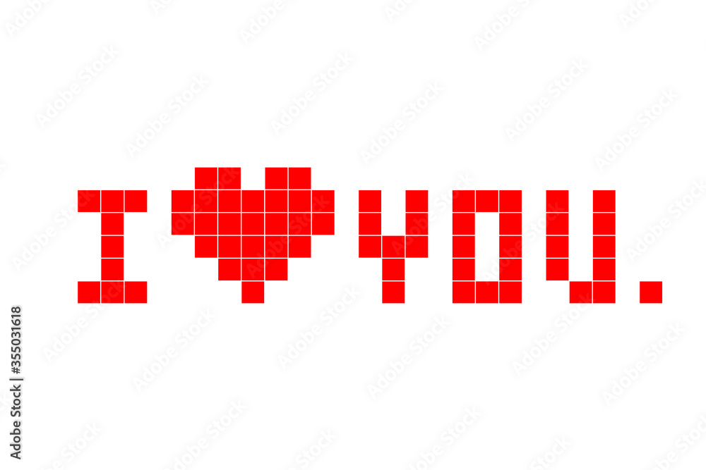 Big red pixel love you heart for valentine day. White background. Big red pixel love you heart for valentine day. White background.