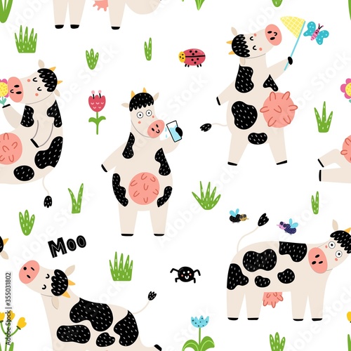 Cute cows seamless pattern