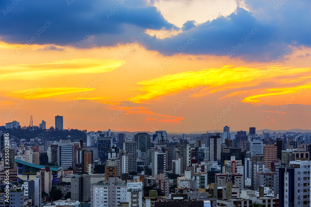 Panorama of Belo Horizonte Skyline Cityscape During a Beautiful and Colorful Sunset Sky