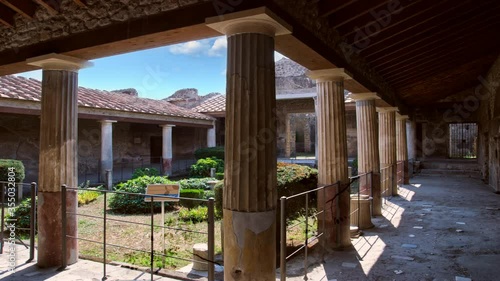 Urban domus Peristilium at Ruins of ancient Pompeii, Campania, Italy, photo