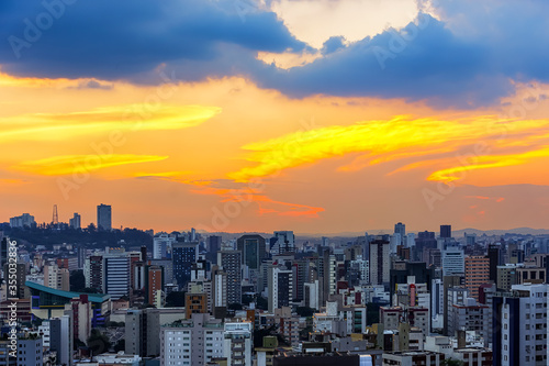 Panorama of Belo Horizonte Skyline Cityscape During a Beautiful and Colorful Sunset Sky