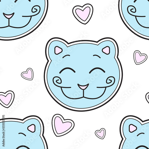 Seamless vector pattern cute smiling cat