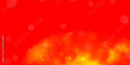Light Orange vector background with bubbles. Glitter abstract illustration with colorful drops. Design for posters, banners.