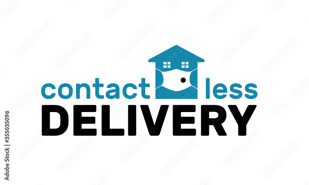 Fototapeta premium Contact less delivery.Medical mask delivering box. Online purchases during a quarantine.Safe service shopping.Home