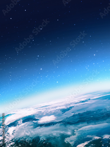Sky and space with stars on Earth planet surface. Horizon and orbit. Elements of this image furnished by NASA © dimazel