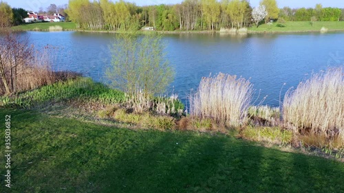 Panoramic aerial view of Lake Magny-le-Hongre