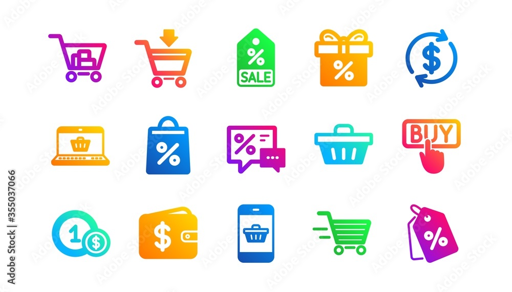 Gift, Percent sign and Sale discount. Shopping icons. Delivery classic icon set. Gradient patterns. Quality signs set. Vector Gift, Percent sign and Sale discount. Shopping icons. Delivery classic icon set. Gradient patterns. Quality signs set. Vector