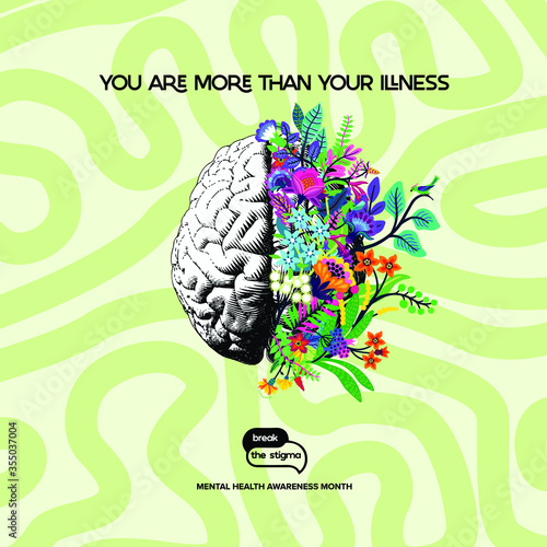 Mental health awareness, mental health awareness month, mental health quote, brain with flowers