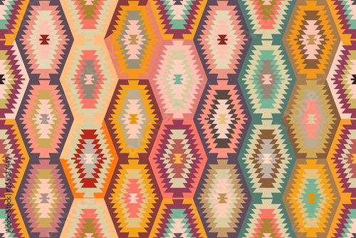 Turkish kilim pattern. Colorful tribal vintage design.   photo