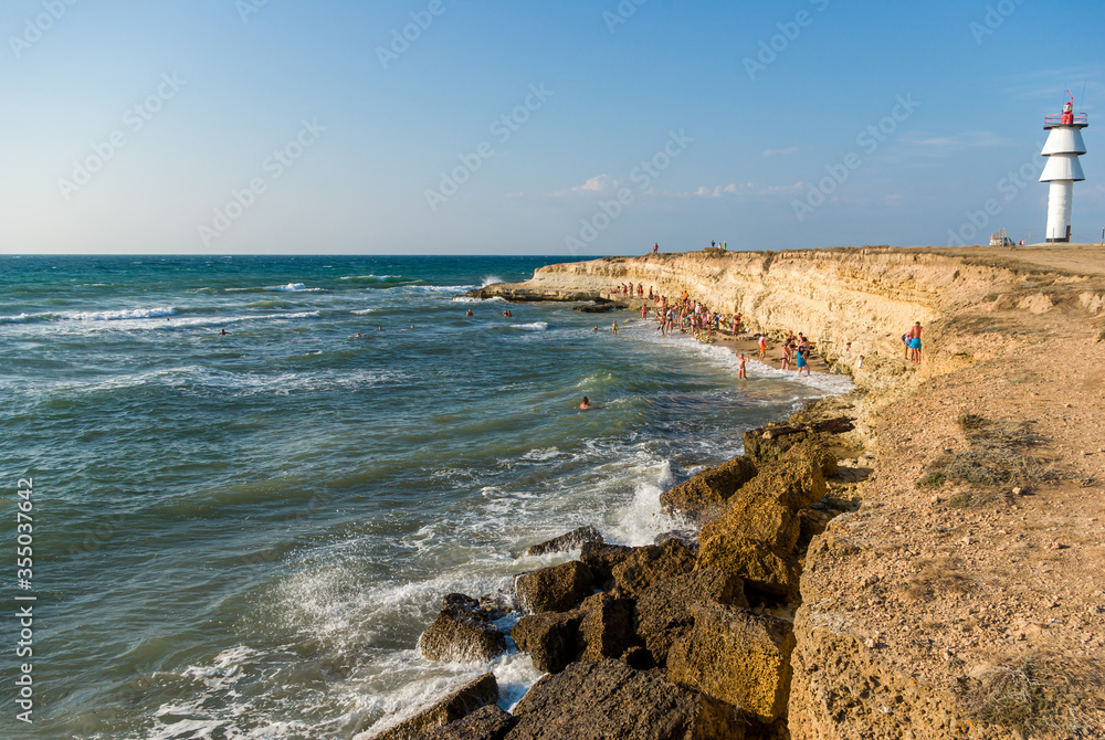 Rocky beach on the Black Sea. Cape Tarkhankut.