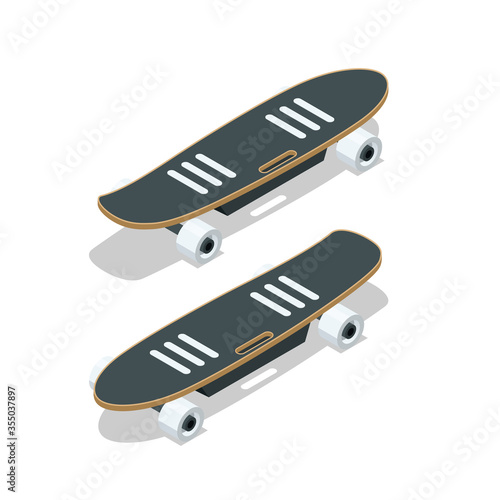 Isometric electric skateboard or longboard isolated on white.