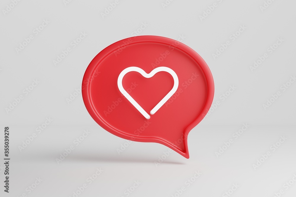3D render talk ballon with a heart neon sign. Icon made with neon over a red tray 3D render talk ballon with a heart neon sign. Icon made with neon over a red tray