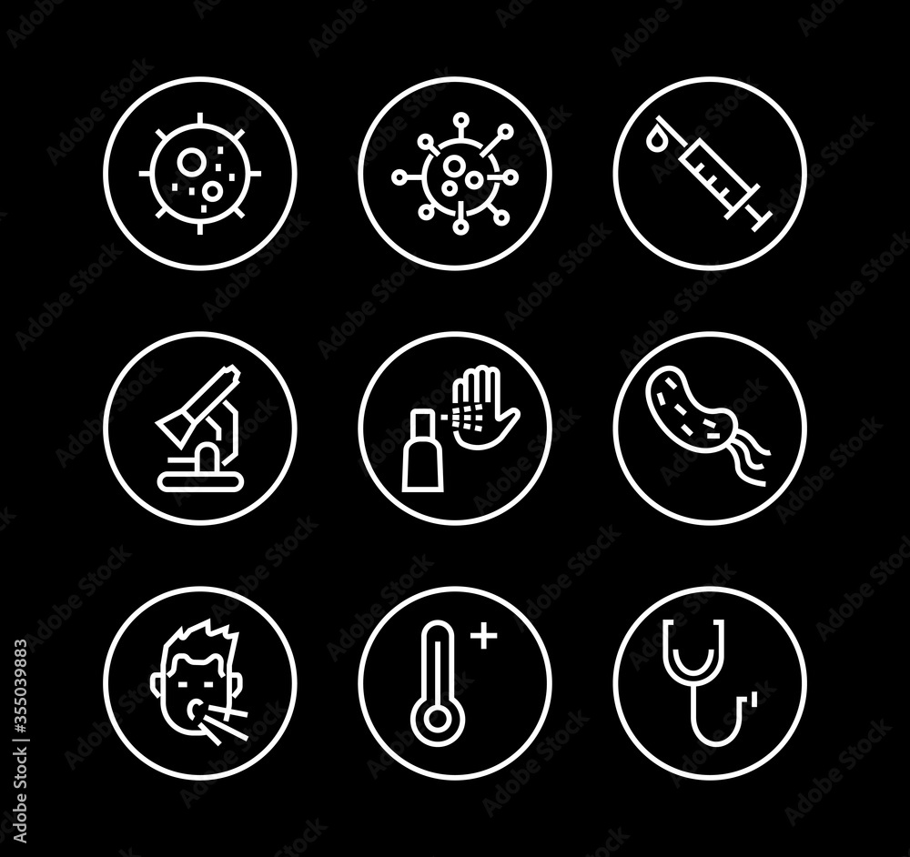 CORONAVIRUS set of icons on the theme of coronavirus, contains icons such as antiseptic, hand washing, mask, bacteria, sneezing, temperature Editable stroke, Vector illustration CORONAVIRUS set of icons on the theme of coronavirus, contains icons such as antiseptic, hand washing, mask, bacteria, sneezing, temperature Editable stroke, Vector illustration