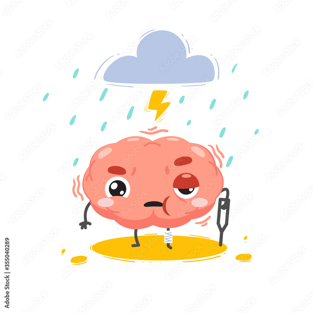 the brain is hurt with a storm above. Isolated Vector Illustration the brain is hurt with a storm above. Isolated Vector Illustration