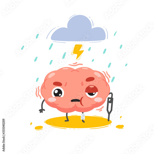 the brain is hurt with a storm above. Isolated Vector Illustration