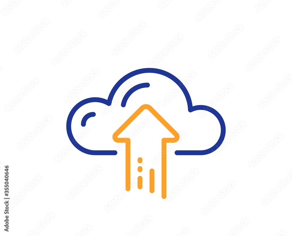 Cloud computing upload line icon. Internet data storage sign. File hosting technology symbol. Colorful thin line outline concept. Linear style cloud upload icon. Editable stroke. Vector Cloud computing upload line icon. Internet data storage sign. File hosting technology symbol. Colorful thin line outline concept. Linear style cloud upload icon. Editable stroke. Vector
