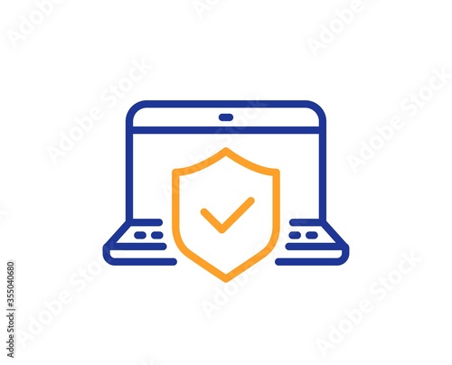 Laptop insurance hand line icon. Risk coverage sign. Notebook protection symbol. Colorful thin line outline concept. Linear style laptop insurance icon. Editable stroke. Vector
