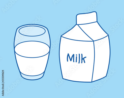 Milk carton box with glass line cartoon icon
