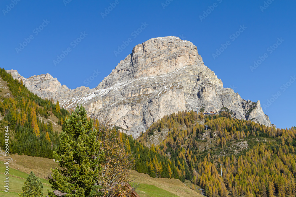 Mountain of Sassongher in Dolomites at Val Badia in South Tyrol