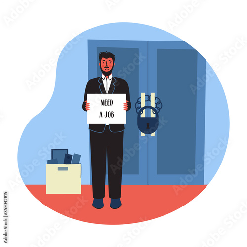 the boss fires the employee. job loss, dismissal. trendy flat vector illustration. the impact of the economic crisis on business. the fired person collects things and leaves the office. 