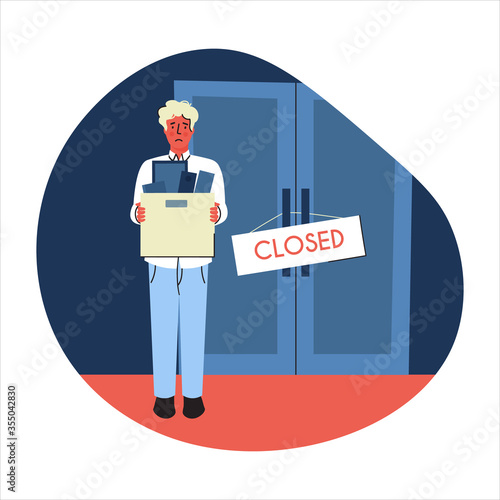 the boss fires the employee. job loss, dismissal. trendy flat vector illustration. the impact of the economic crisis on business. the fired person collects things and leaves the office. 