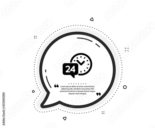 24 hour time service icon. Quote speech bubble. Call support sign. Feedback chat symbol. Quotation marks. Classic 24h service icon. Vector