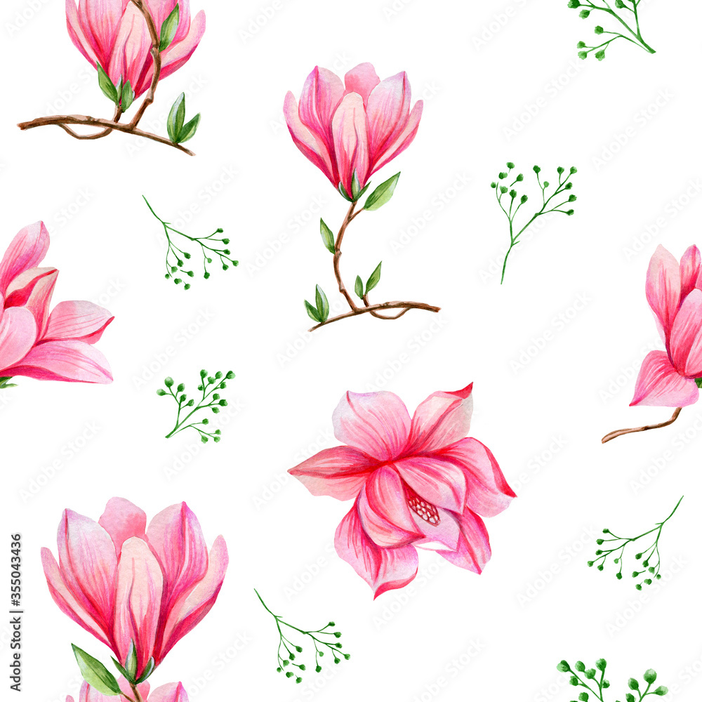 illustration seamless pattern with Magnolia flowers