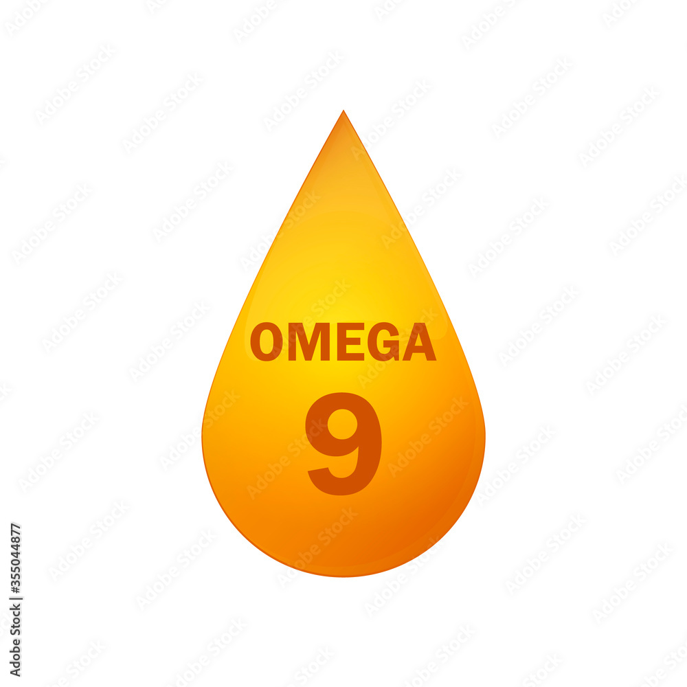 Omega 9 gold icon. Vitamin drop pill capsule. Shining golden essence droplet. Vector illustration. Omega 9 gold icon. Vitamin drop pill capsule. Shining golden essence droplet. Vector illustration.