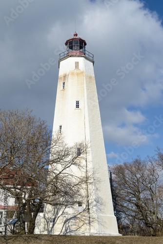 Historic lighthouse on the Atlantic Ocean  Sandy Hook State Park  New Jersey.