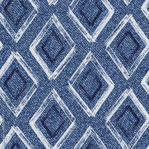 Vector Jeans background with Rhombus Paint Brush Strokes. Denim seamless pattern. Blue jeans cloth
