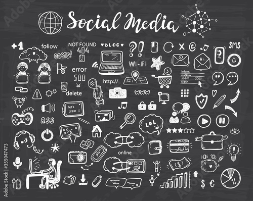 Internet of Things. Hand drawn Doodle Cloud Computing Technology and Social Media Icons Vector Set
