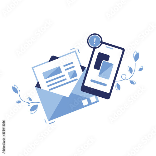 Vector banner illustration icon of email marketing & message concept. Letter, sheet in an envelope. Sending application. For sites, web. Paper. Phone, Newsletter. Important notice. Article. Eps 10
