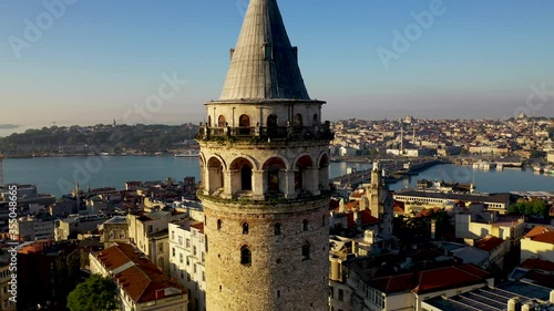 Galata Tower aerial view with Drone From Istanbul Turkiye.