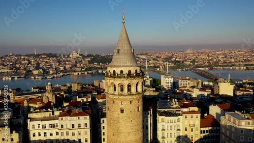 Galata Tower aerial view with Drone From Istanbul Turkiye.