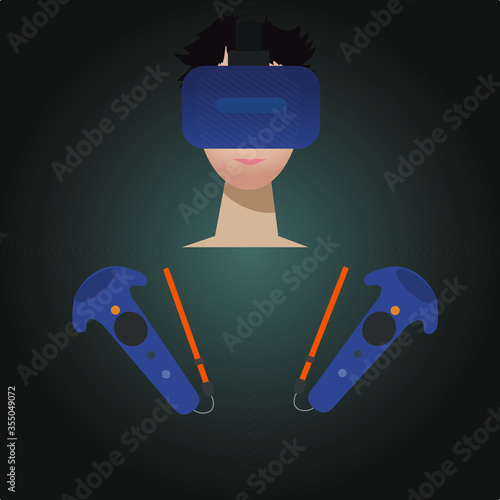 Vector set of virtual augmented reality gadgets: optical head-mounted displays or smart glasses, wireless vr headset, Display Port, USB, hands joystick controller isolated on background
