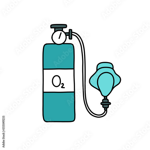 oxygen mask and cylinder doodle icon, vector illustration