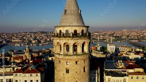 Galata Tower aerial view with Drone From Istanbul Turkiye.