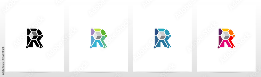 Cube With Nodes On Letter Logo Design R Cube With Nodes On Letter Logo Design R