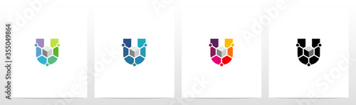 Cube With Nodes On Letter Logo Design U