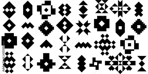 Ethnic icons collection. Signs, crests set. Tribal shapes. Folk figures. Geometric forms kit. Geometrical symbols. Elements for design, social media stories, blogs, brand identity. Vectors bundle photo