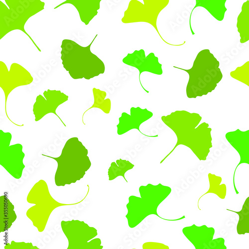 Ginkgo Biloba Seamless Pattern Botany Plant flat digital vector illustration. Green medical cosmetic leaves. Flora Ayurvedic Medicine Theme. Design for textile, fabric, wallpaper. Camo background 