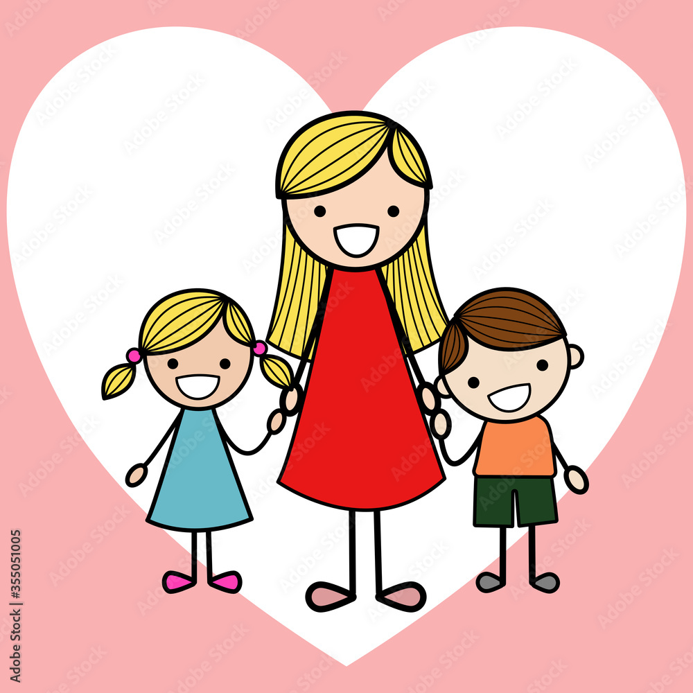 Happy Mother’s Day template design. Cartoon photo of mother with daughter and son. Vector illustration art. Happy Mother’s Day template design. Cartoon photo of mother with daughter and son. Vector illustration art.