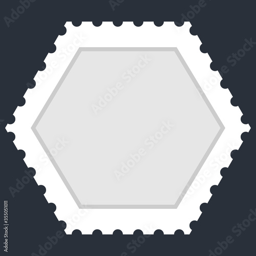 Blank hexagon white paper postage stamp. Recolorable shape isolated from background. Vector illustration is a graphic element for artistic design projects.
