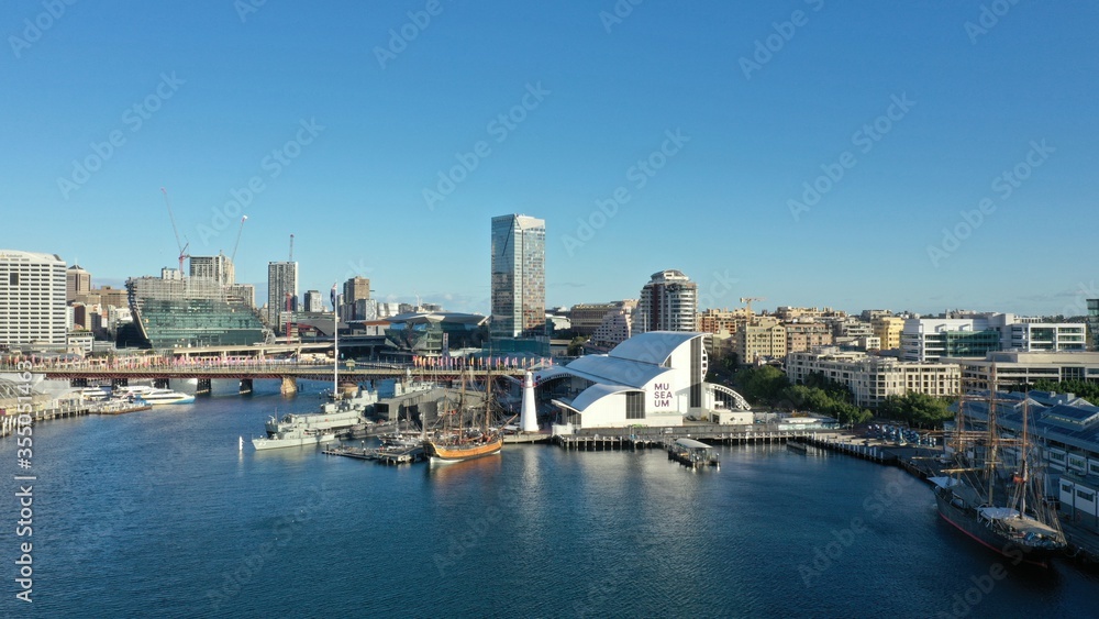 Drone photograph collection of Sydney's CBD and surrounds taken from over the harbour.
