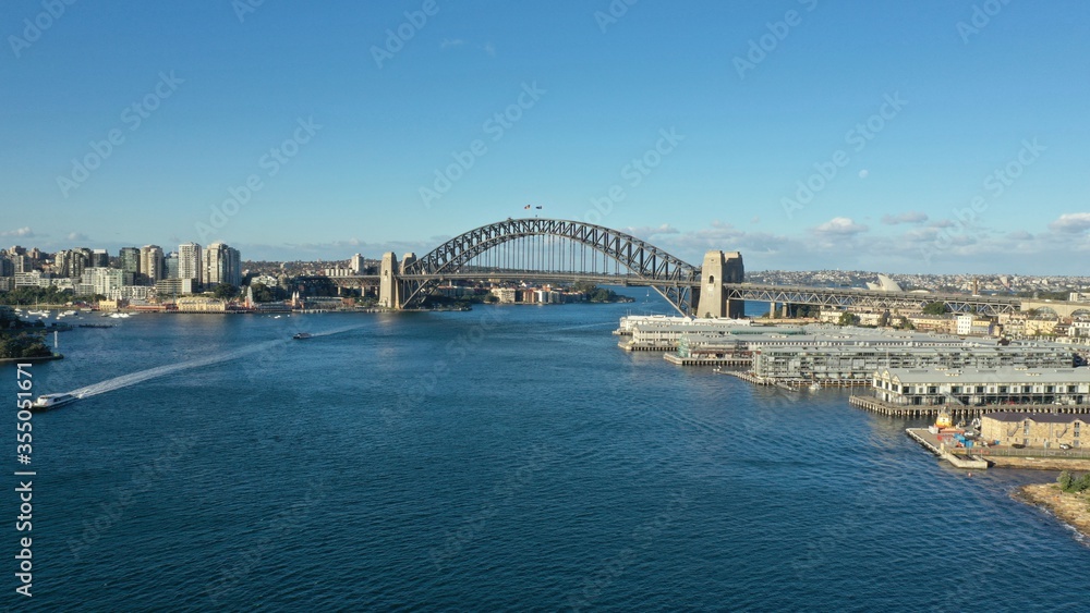 Drone photograph collection of Sydney's CBD and surrounds taken from over the harbour.