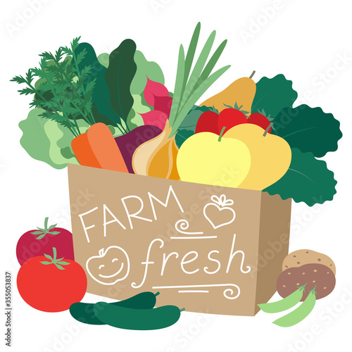 Farm produce in a bag. Vector illustration, isolated on a white background.